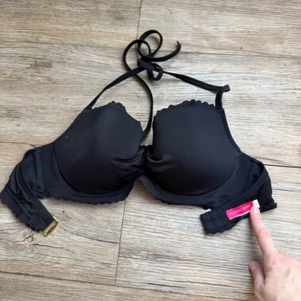 Victoria’s Secret black bikini top with scalloped edges size 34D underwire